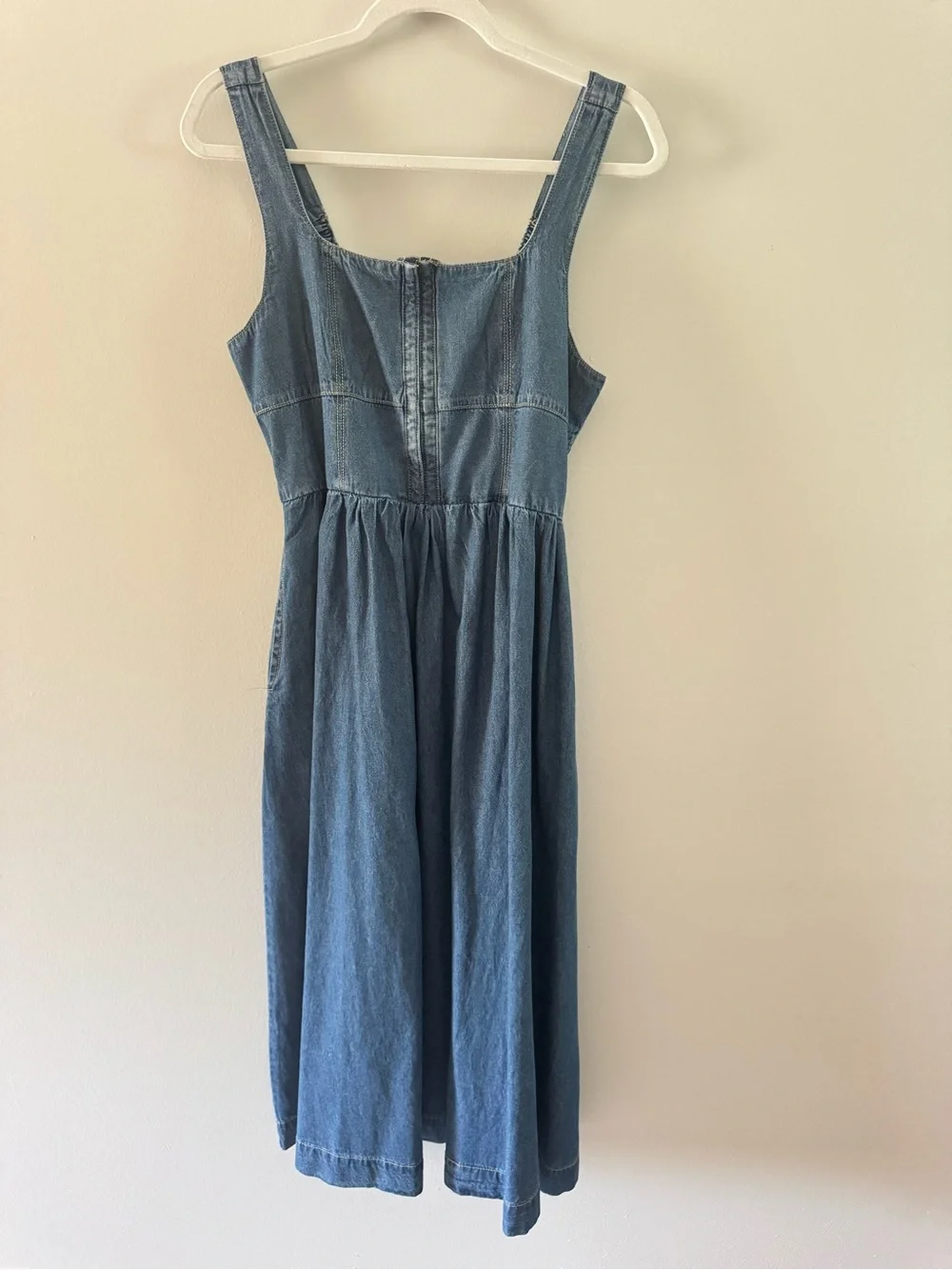 Sleeveless Denim Midi Dress in Blue M